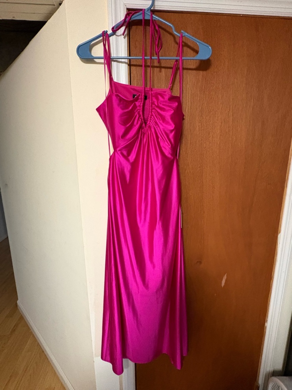 Express Hot Pink Satin Slip Dress - Women's Elegant Evening Dress